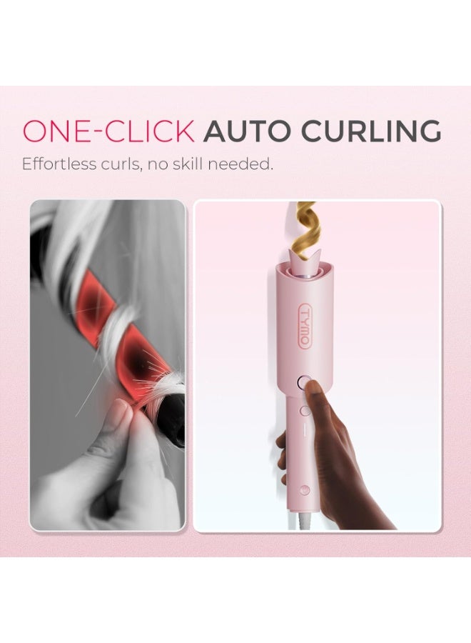 TYMO Automatic Rotating Curling Iron - TYMO CURLPRO Beach Waves Curling Wand, Portable Hair Curler, 500 Million Ionic, Dual Voltage & Lightweight for Travel, Ceramic Coating, Pink, 25mm - Image 4